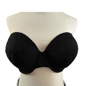 Victoria's Secret Strapless Bra Womens 38DD Black Lace Padded Underwire